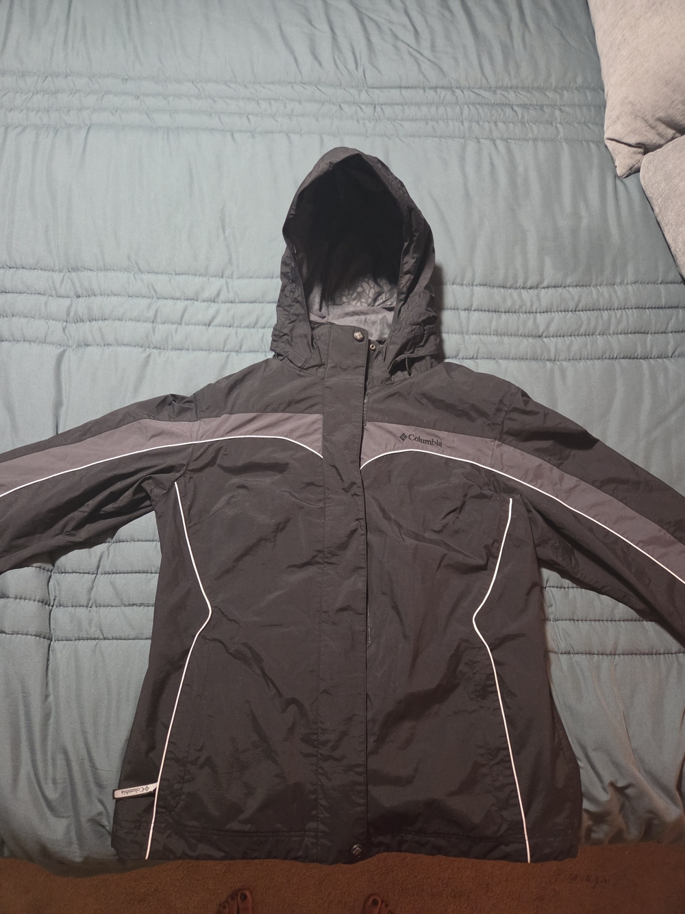 Columbia Black and Gray Women's Hooded Jacket, Waterproof W/ Removable Hood